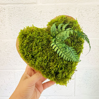 green moss in wooden heart by the plantscape