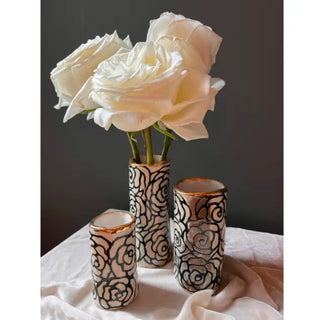 Handmade Ceramic Floral Cylinder Vase - houseoflilac