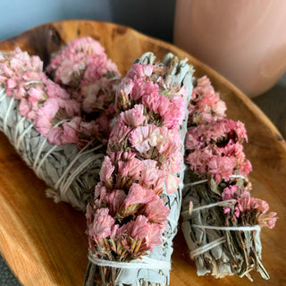 Pink Statice Flower White Sage Smudge Wand - houseoflilac