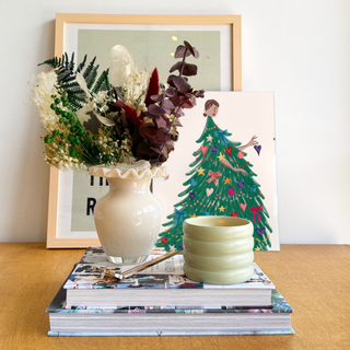 Claret & Pine dried flower arrangement in a gloss milk-glass ruffle vase, Winter '26 Edit by House of Lilac