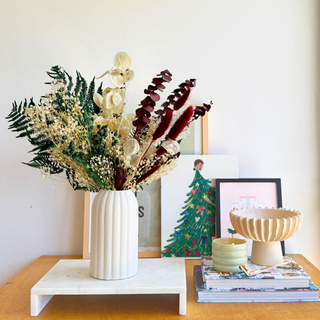 Claret & Pine dried flower arrangement in a ribbed ceramic vase, Winter '26 Edit by House of Lilac