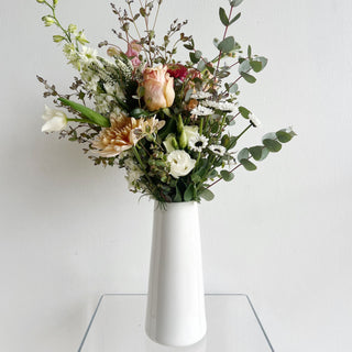 white flower vases