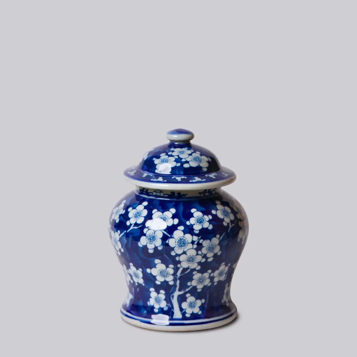 Small Blue and White Porcelain Plum Blossom Temple Jar - houseoflilac