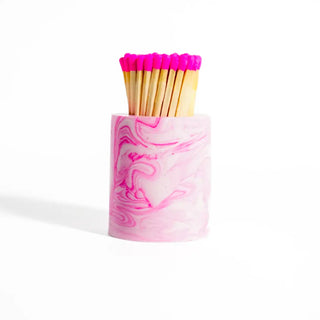 Pink Marbled Vessel with Matchsticks - houseoflilac
