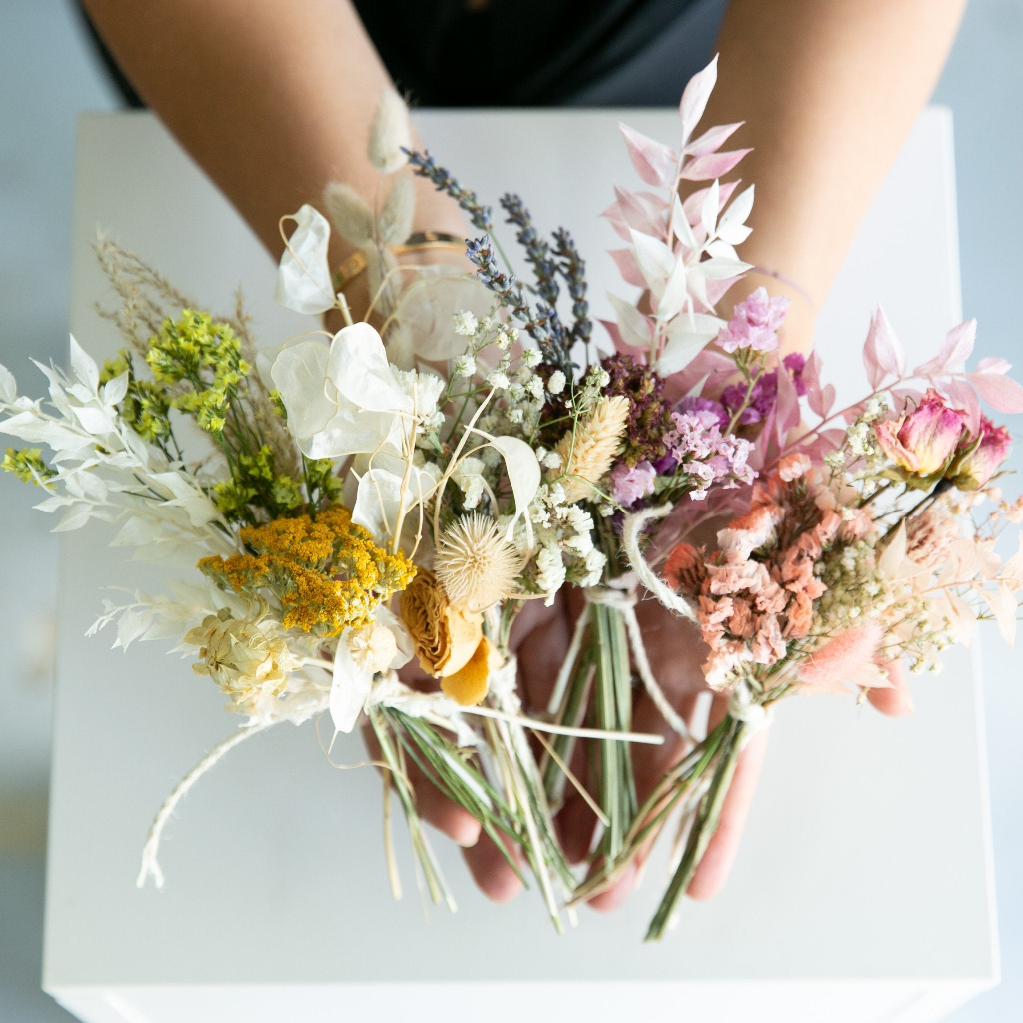 13 in Light Green Dried Natural Mixed Floral Mini Bouquet in Kraft Wrap  (2-Pack)